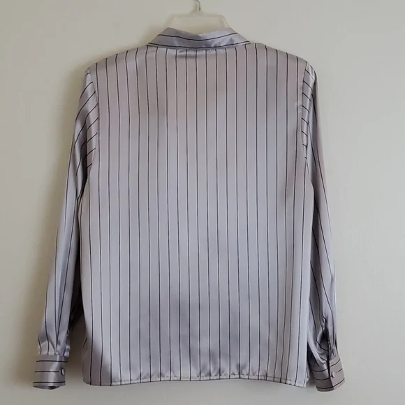Yves St Claire Satin Silver Stripe Blouse 12P - Picture 11 of 11